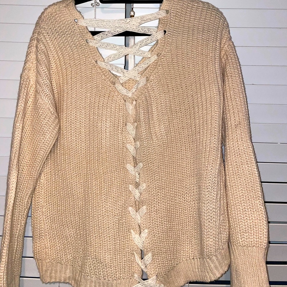 Blush Lace Up Sweater - Size L